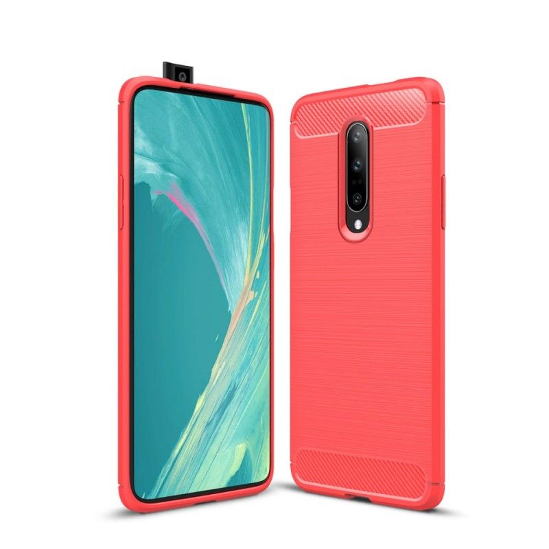 Case Hoesje OnePlus 7 Pro Rood Zwart Telefoonhoesje Geborsteld Koolstofvezel