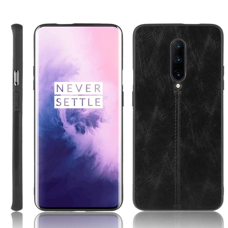 Cover Hoesje OnePlus 7 Pro Rood Zwart Telefoonhoesje Gestikt Leereffect
