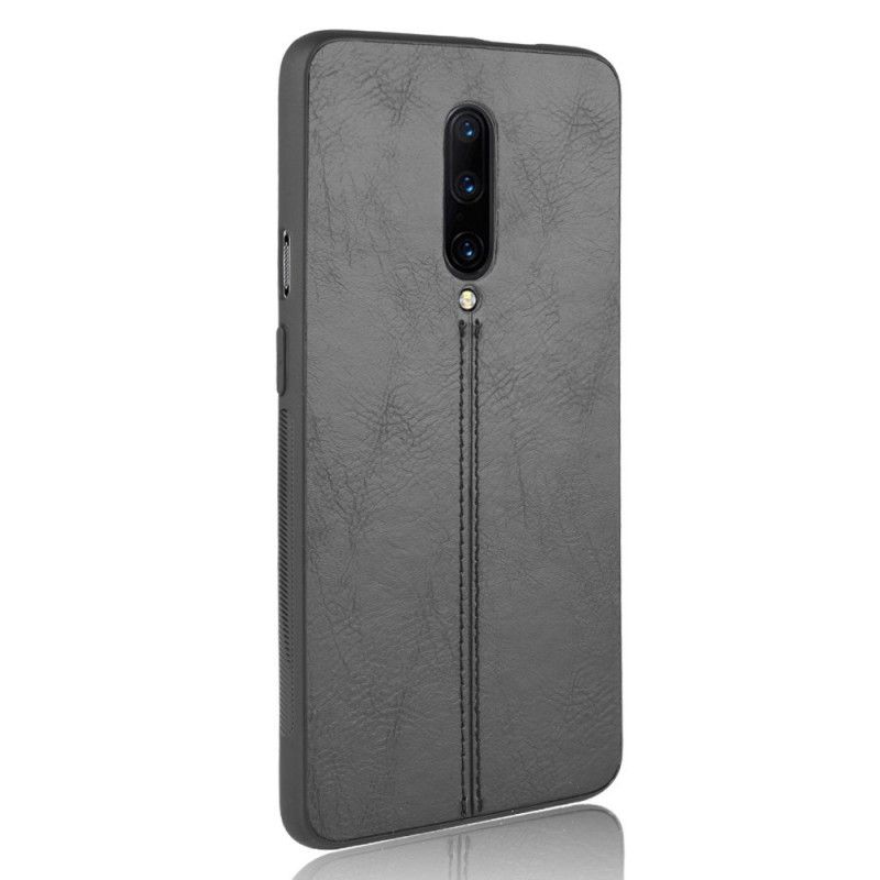 Cover Hoesje OnePlus 7 Pro Rood Zwart Telefoonhoesje Gestikt Leereffect