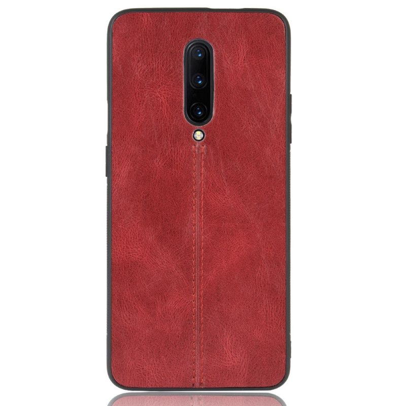 Cover Hoesje OnePlus 7 Pro Rood Zwart Telefoonhoesje Gestikt Leereffect