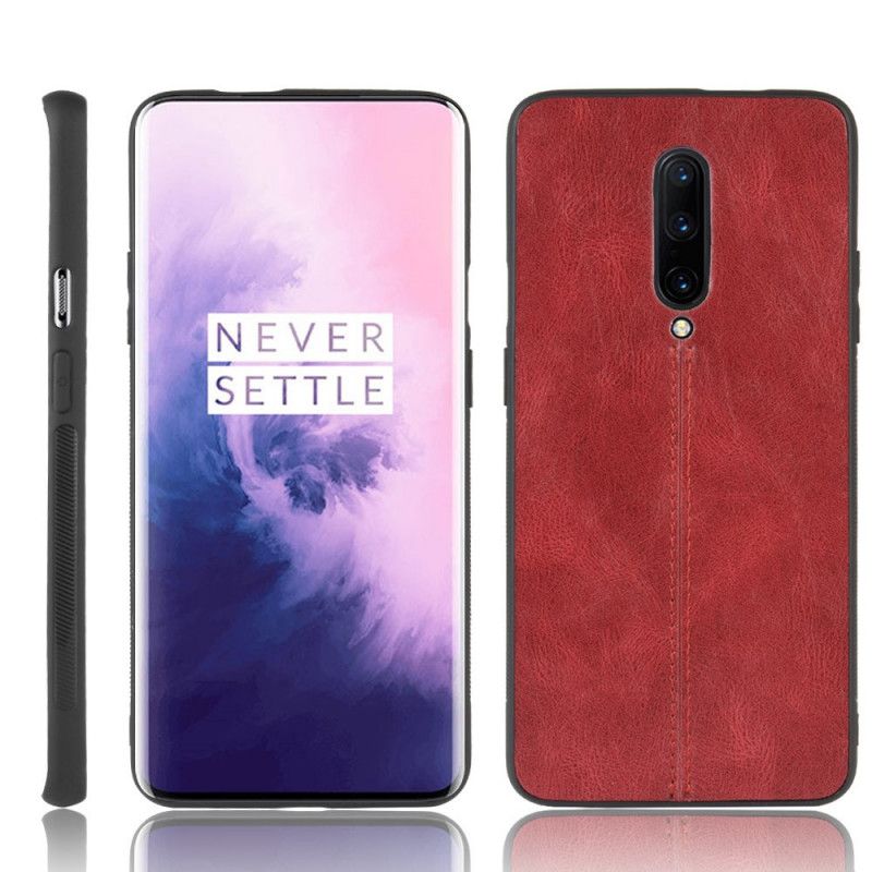 Cover Hoesje OnePlus 7 Pro Rood Zwart Telefoonhoesje Gestikt Leereffect