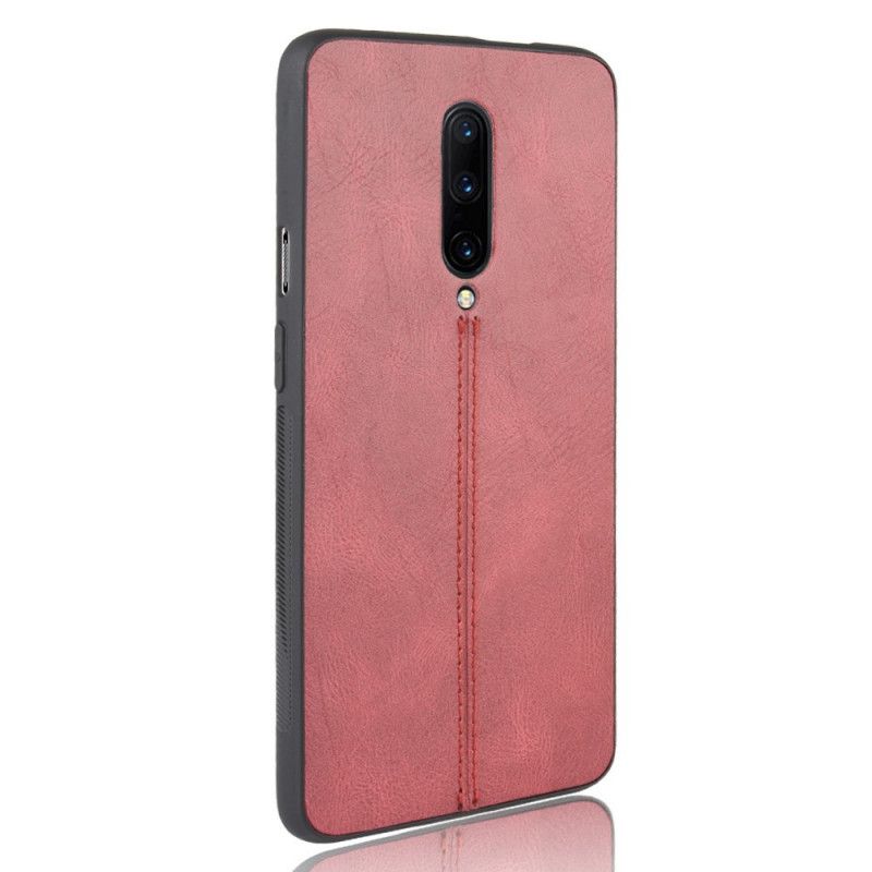 Cover Hoesje OnePlus 7 Pro Rood Zwart Telefoonhoesje Gestikt Leereffect