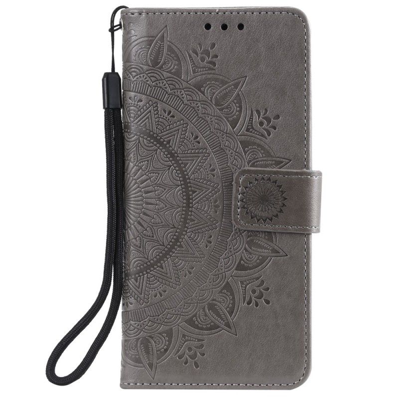 Flip Case Leren OnePlus 7 Pro Magenta Grijs Zon Mandala