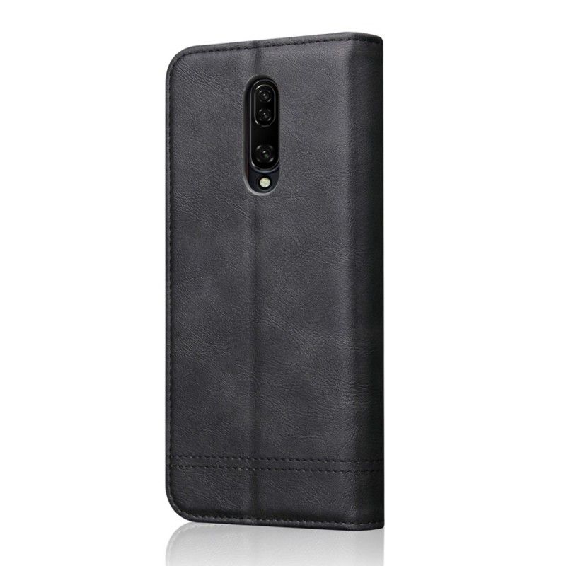 Folio-hoesje OnePlus 7 Pro Bruin Zwart Telefoonhoesje Gestikt Leereffect