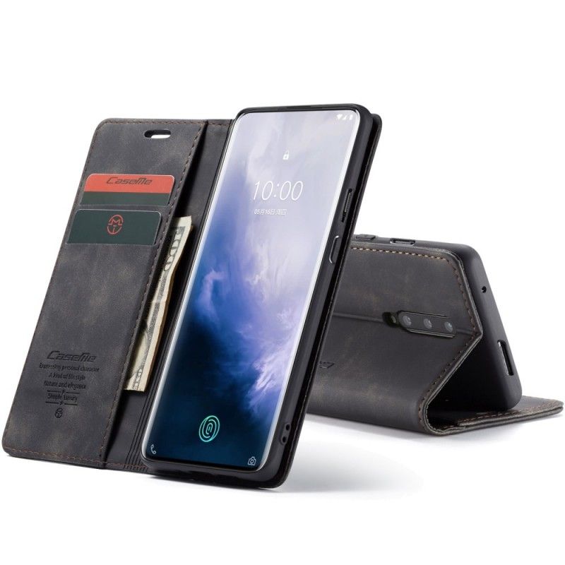 Folio-hoesje OnePlus 7 Pro Bruin Zwart Telefoonhoesje Tas Van Imitatieleer