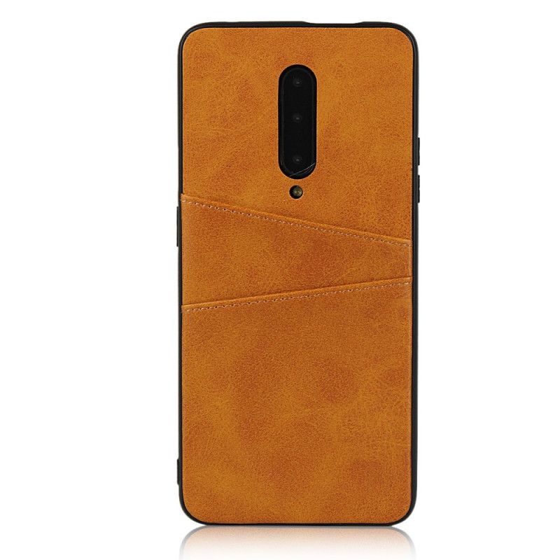 Hoesje OnePlus 7 Pro Bruin Rood Dubbele Kaarthouder Met Leerstructuur