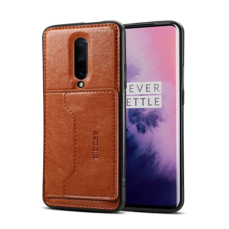 Hoesje voor OnePlus 7 Pro Bruin Steun Voor Kaarthouder Van Imitatieleer