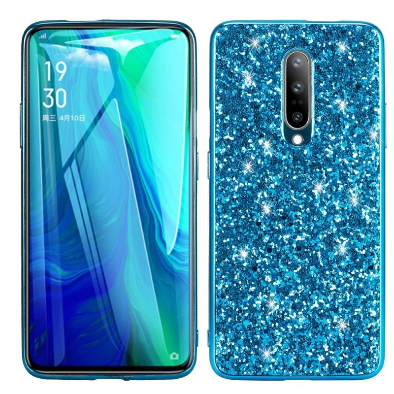 Hoesje voor OnePlus 7 Pro Lichtblauw Zwart Premium Glitter