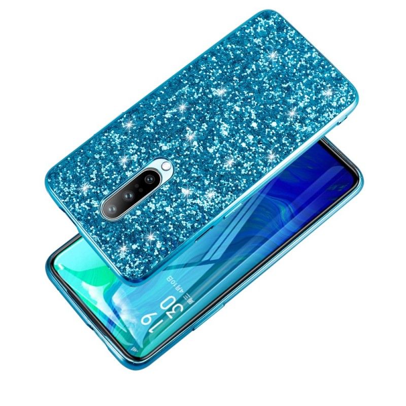 Hoesje voor OnePlus 7 Pro Lichtblauw Zwart Premium Glitter