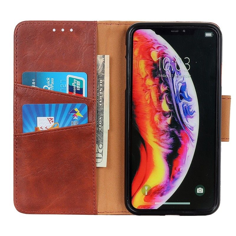 Leren Hoesje OnePlus 7 Pro Donkerblauw Zwart Dubbelzijdige Magnetische Klep