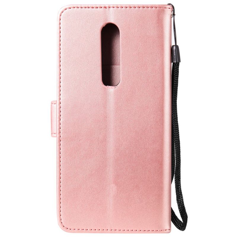Leren Hoesje OnePlus 7 Pro Rood Grijs String Mijmering