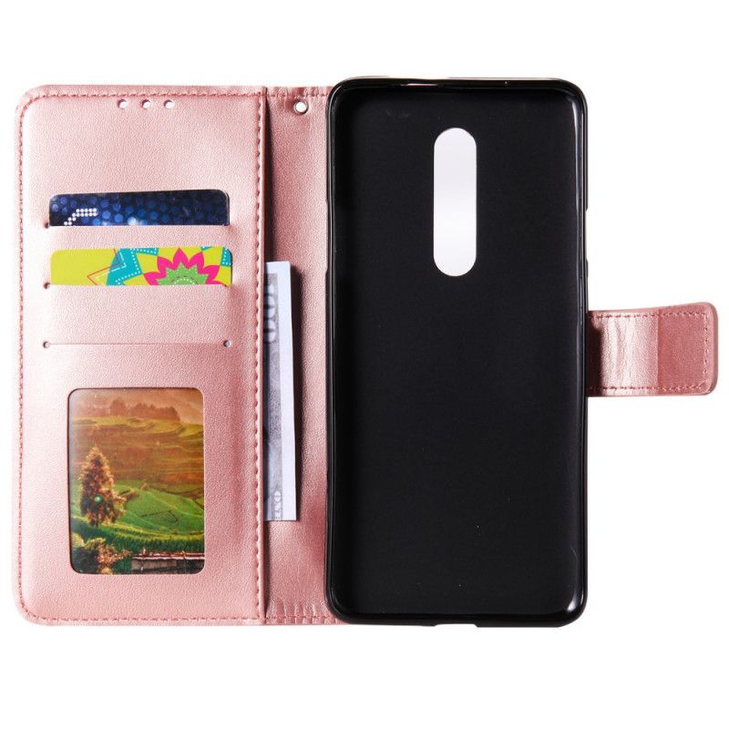 Leren Hoesje OnePlus 7 Pro Rood Grijs String Mijmering