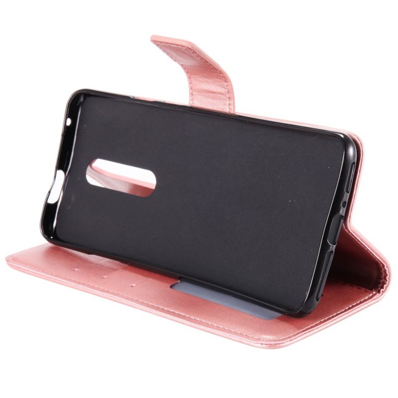 Leren Hoesje OnePlus 7 Pro Rood Grijs String Mijmering