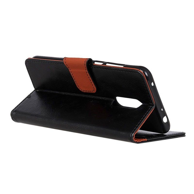Leren Hoesje OnePlus 7 Pro Rood Zwart Glanzend Leereffect