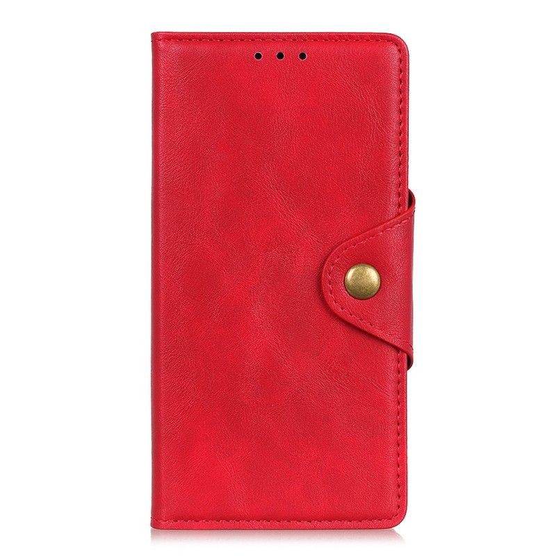 Leren Hoesje OnePlus 7 Pro Rood Zwart Telefoonhoesje Knoop Imitatieleer