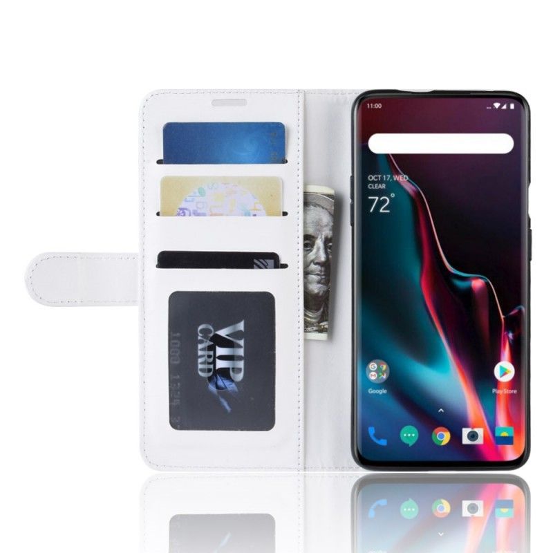 Leren Hoesje OnePlus 7 Pro Wit Zwart Ultra Kunstleer