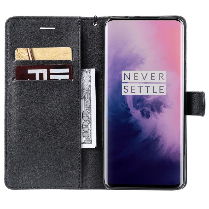 Leren Hoesje voor OnePlus 7 Pro Rood Zwart Leereffect Met Riem