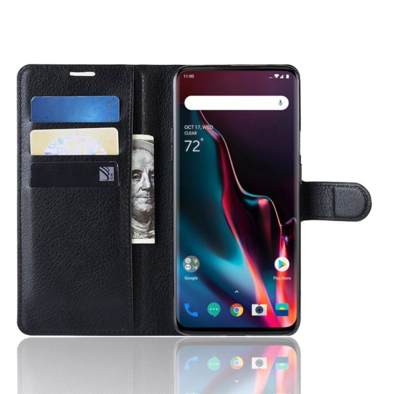 Leren Hoesje voor OnePlus 7 Pro Wit Zwart Retro Lychee