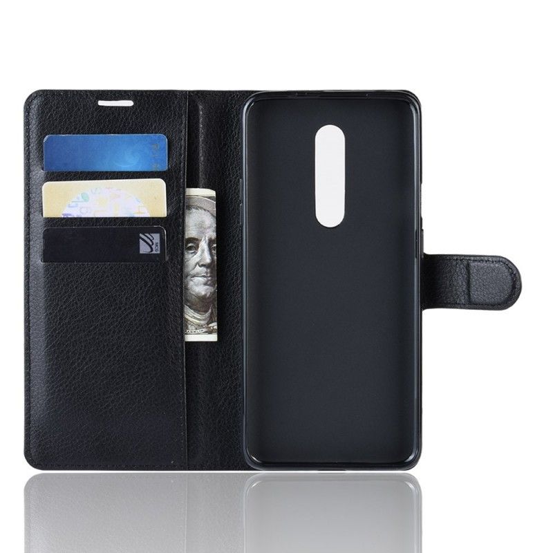 Leren Hoesje voor OnePlus 7 Pro Wit Zwart Retro Lychee