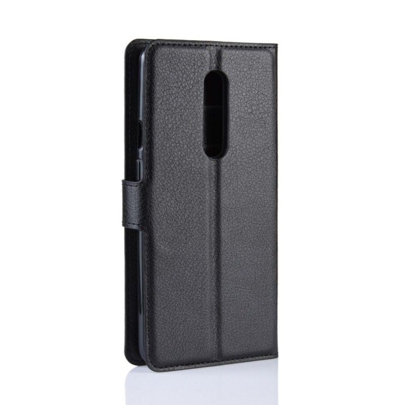 Leren Hoesje voor OnePlus 7 Pro Wit Zwart Retro Lychee