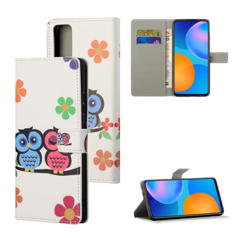 Leren Hoesje Honor 10X Lite Telefoonhoesje Paar Uilen