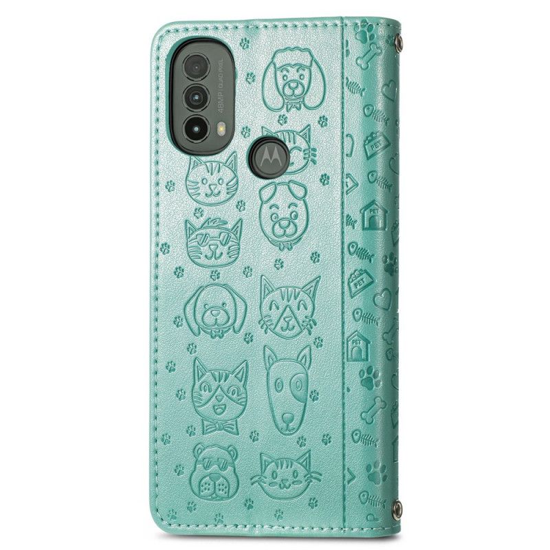 Flip Case Leren Moto E20 / E30 / E40 Geanimeerde Dieren