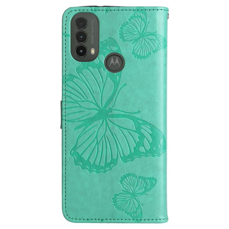 Leren Hoesje Moto E20 / E30 / E40 Gigantische Stringvlinders Bescherming Hoesje