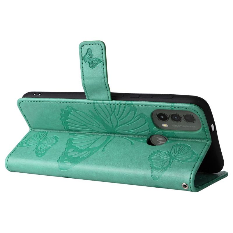 Leren Hoesje Moto E20 / E30 / E40 Gigantische Stringvlinders Bescherming Hoesje