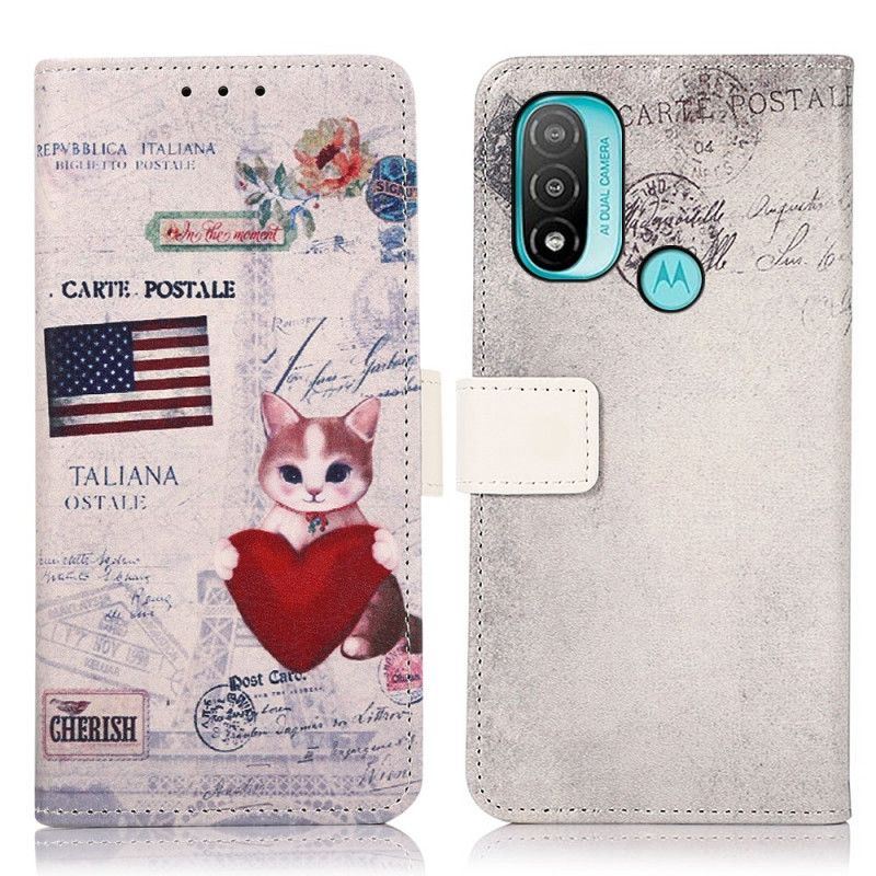 Leren Hoesje Moto E20 / E30 / E40 Reiziger Kat