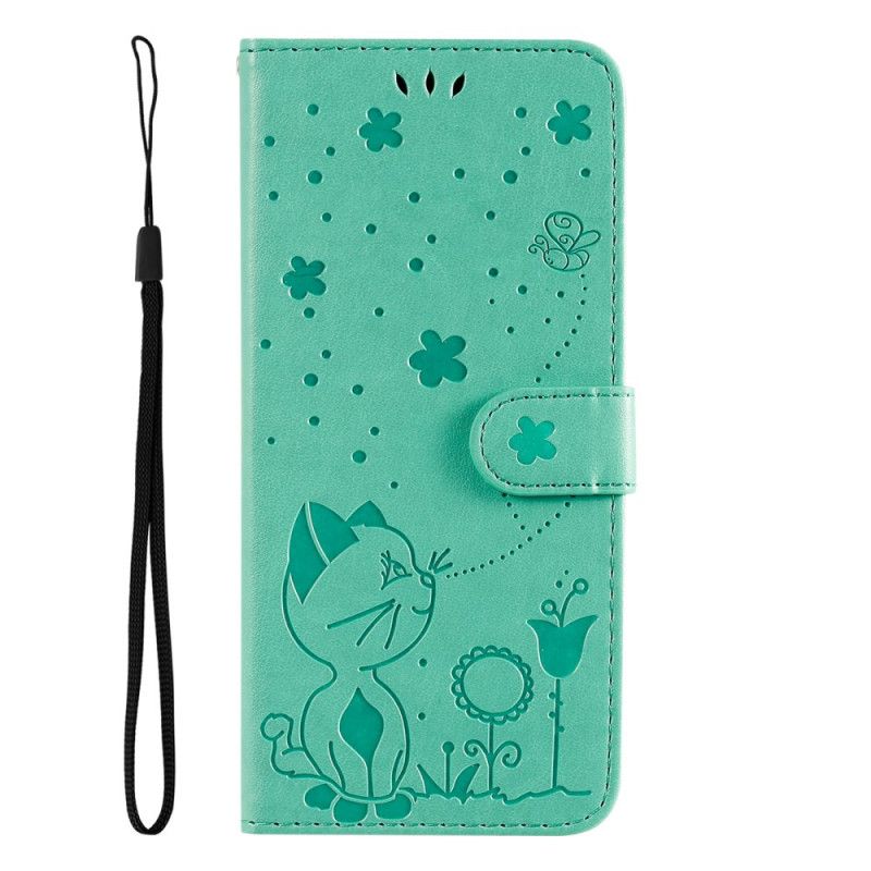 Leren Hoesje Voor Moto E20 / E30 / E40 Kat En Bijen String