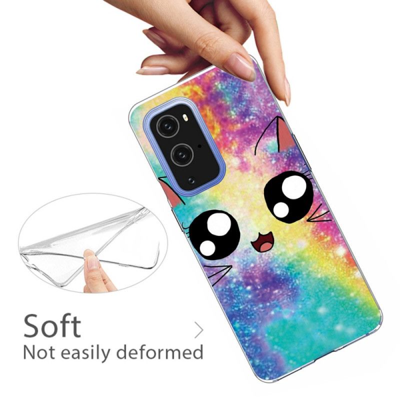 Hoesje OnePlus 9 Pro Geel Zwart Tekenfilmkat