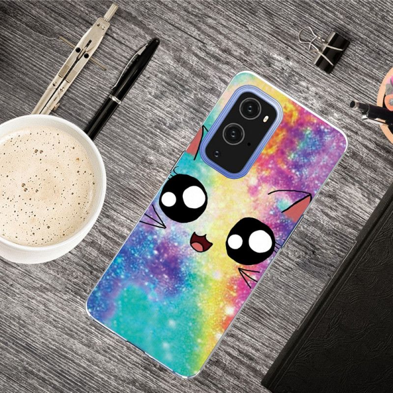 Hoesje OnePlus 9 Pro Geel Zwart Tekenfilmkat
