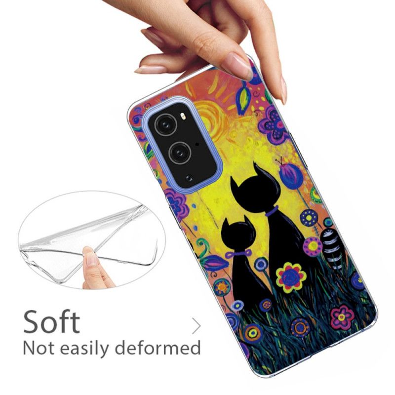 Hoesje OnePlus 9 Pro Geel Zwart Tekenfilmkat