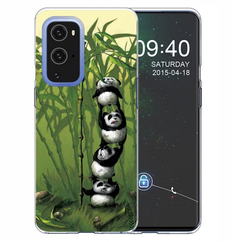 Hoesje OnePlus 9 Pro Lichtblauw Groen Stapel Panda'S