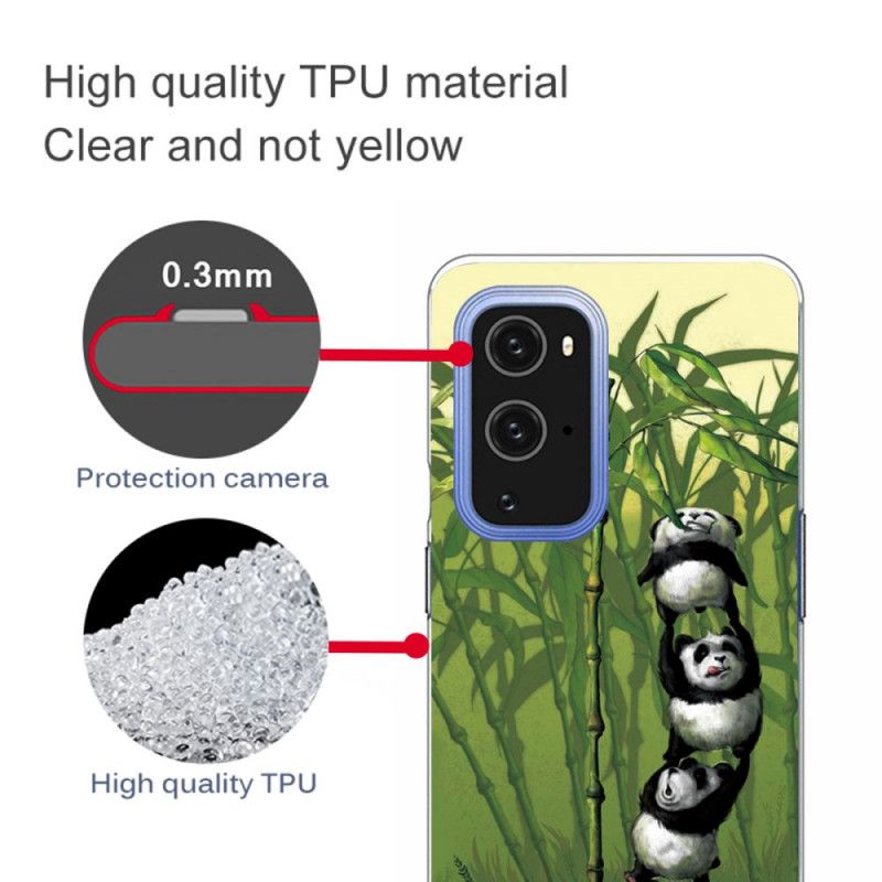 Hoesje OnePlus 9 Pro Lichtblauw Groen Stapel Panda'S