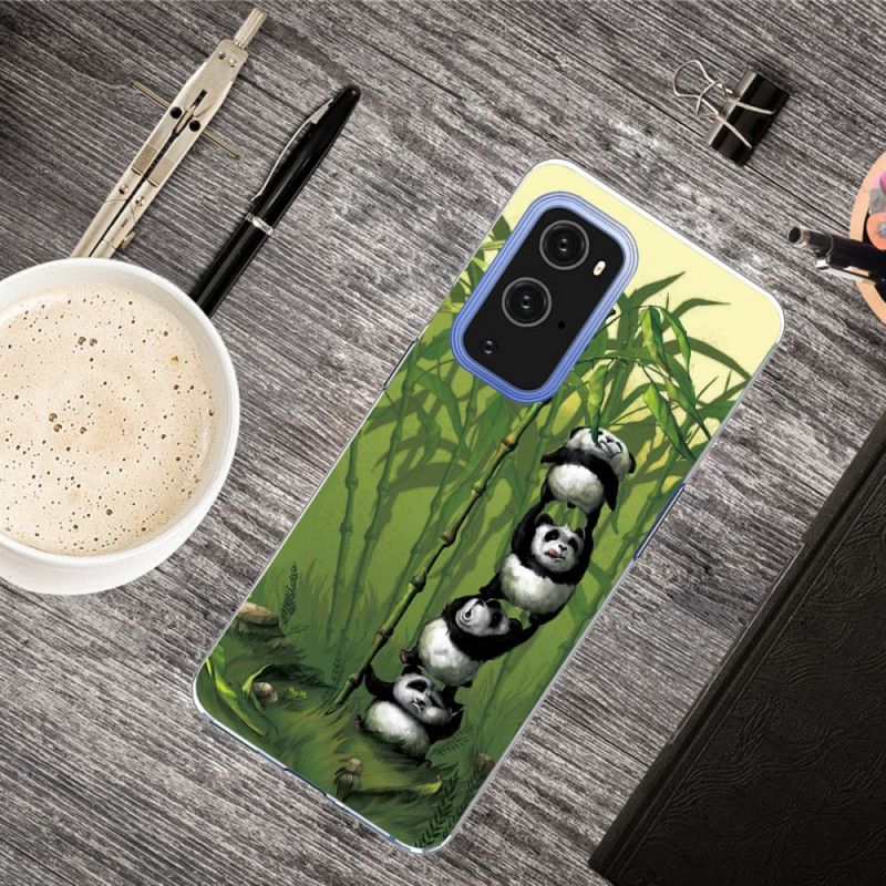 Hoesje OnePlus 9 Pro Lichtblauw Groen Stapel Panda'S