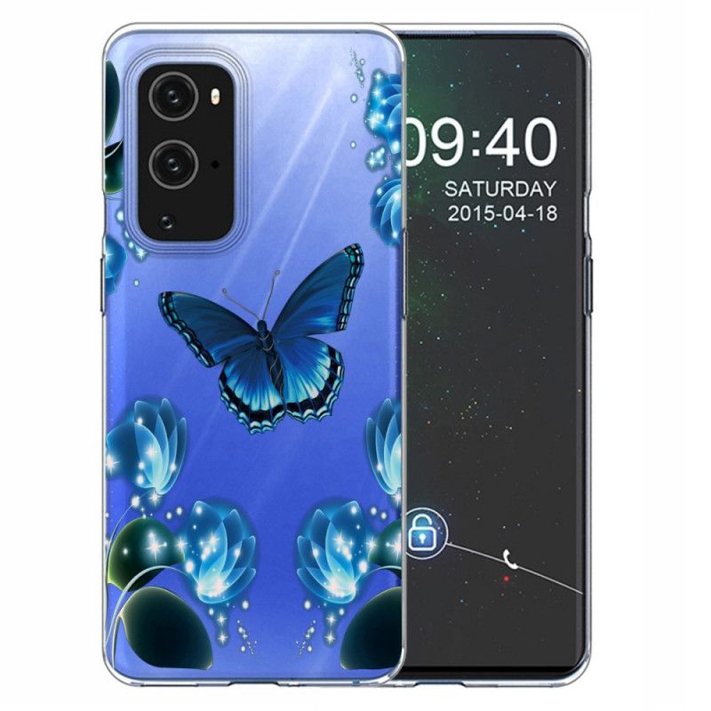 Hoesje OnePlus 9 Pro Marineblauw Donkerblauw Luxe Vlinder