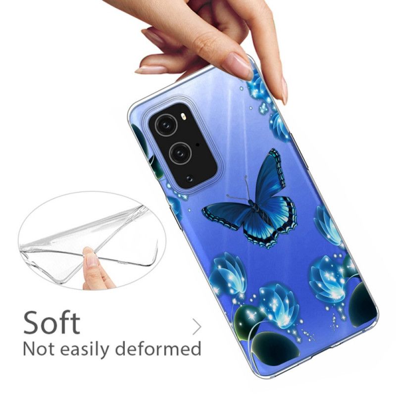 Hoesje OnePlus 9 Pro Marineblauw Donkerblauw Luxe Vlinder