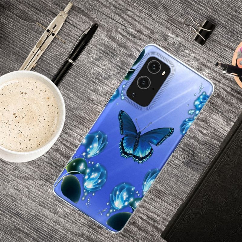 Hoesje OnePlus 9 Pro Marineblauw Donkerblauw Luxe Vlinder