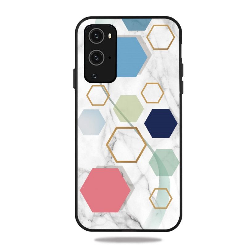 Hoesje OnePlus 9 Pro Wit Zwart Marmerkleurige Geometrie