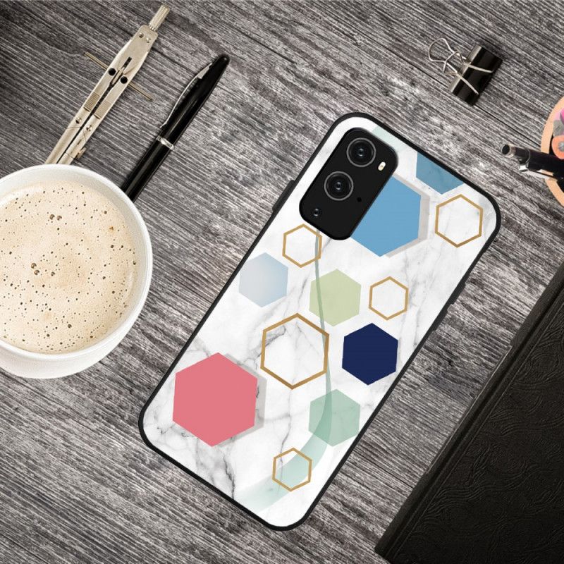 Hoesje OnePlus 9 Pro Wit Zwart Marmerkleurige Geometrie