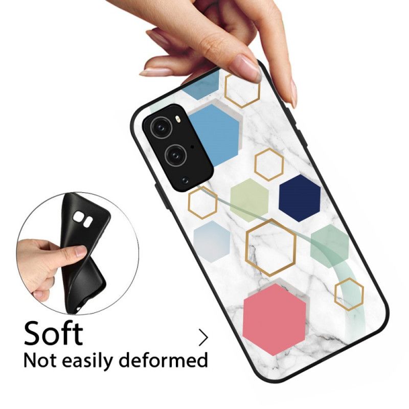 Hoesje OnePlus 9 Pro Wit Zwart Marmerkleurige Geometrie