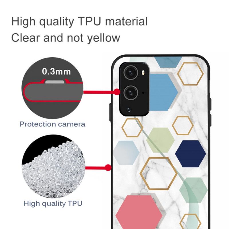Hoesje OnePlus 9 Pro Wit Zwart Marmerkleurige Geometrie