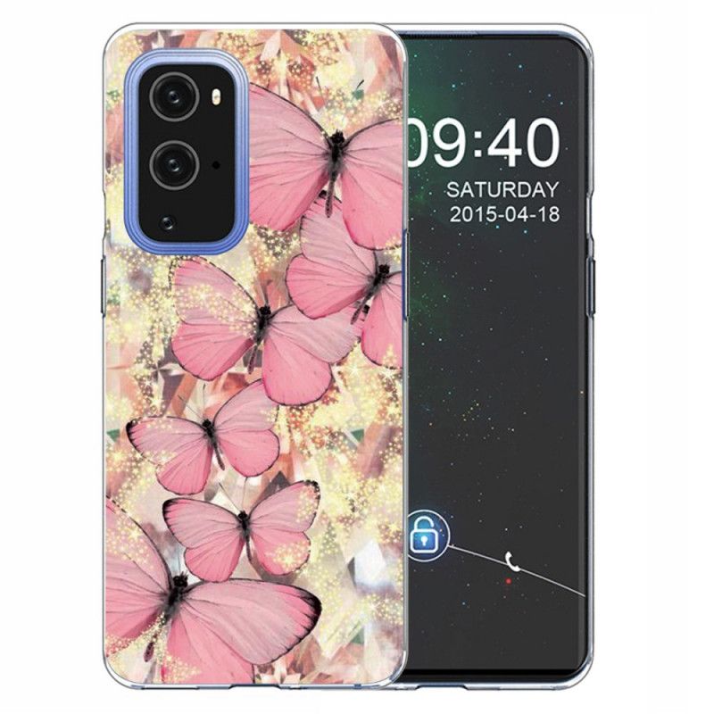 Hoesje voor OnePlus 9 Pro Paars Roze Vlinders Vlinders