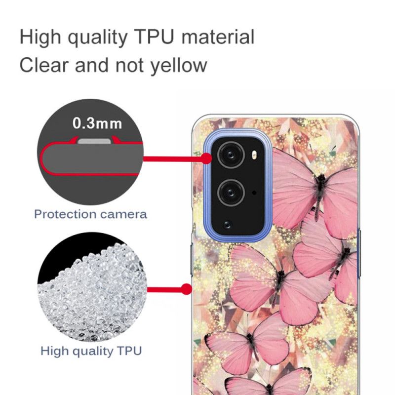 Hoesje voor OnePlus 9 Pro Paars Roze Vlinders Vlinders