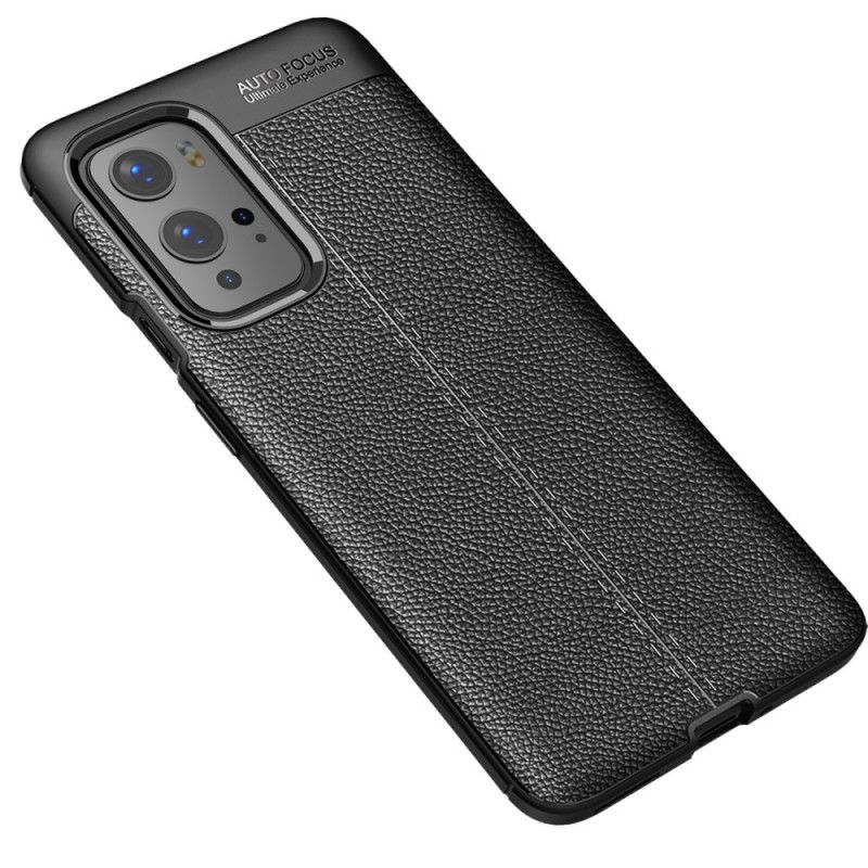Hoesje voor OnePlus 9 Pro Rood Zwart Dubbellijns Lychee Leereffect