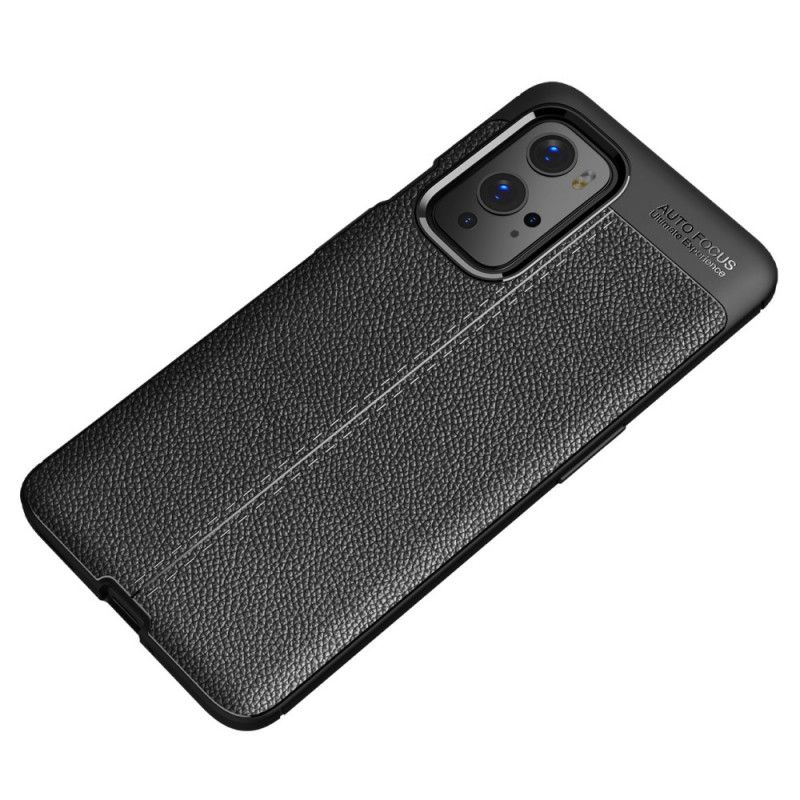 Hoesje voor OnePlus 9 Pro Rood Zwart Dubbellijns Lychee Leereffect