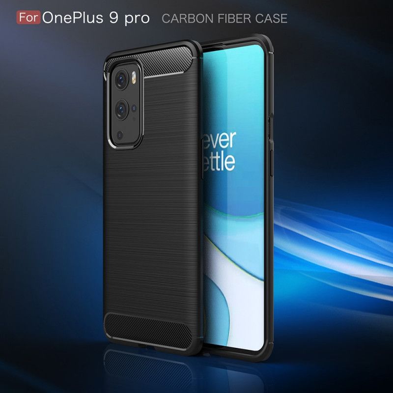 Hoesje voor OnePlus 9 Pro Rood Zwart Geborsteld Koolstofvezel