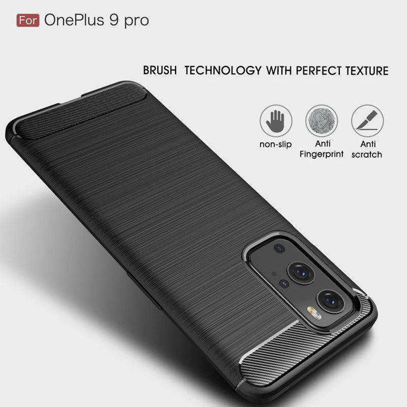 Hoesje voor OnePlus 9 Pro Rood Zwart Geborsteld Koolstofvezel
