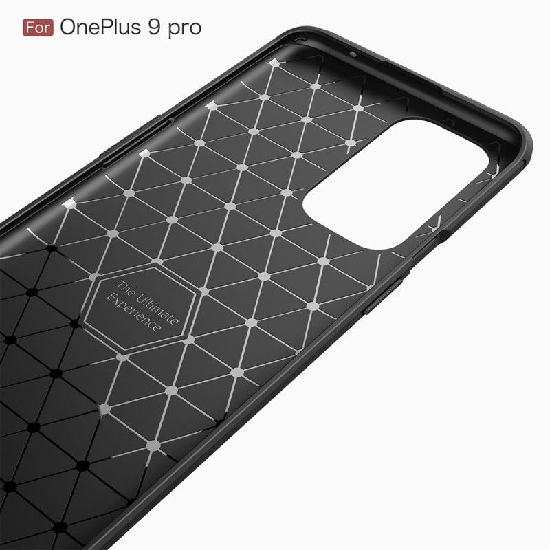 Hoesje voor OnePlus 9 Pro Rood Zwart Geborsteld Koolstofvezel